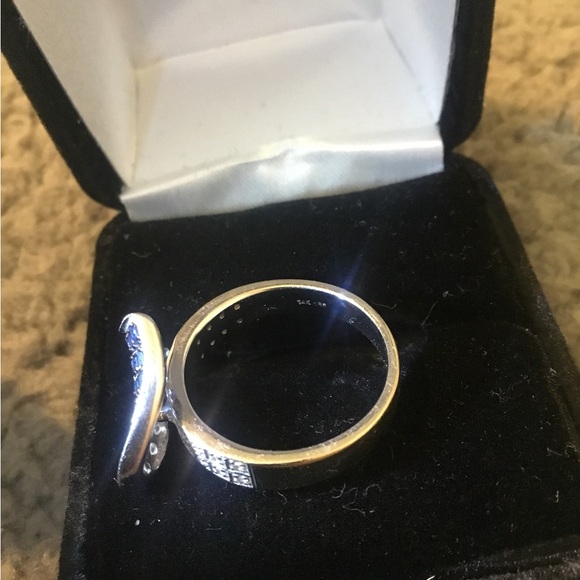 14k 585 White Gold Heart Diamond /Sapphire Ring - Picture 7 of 16